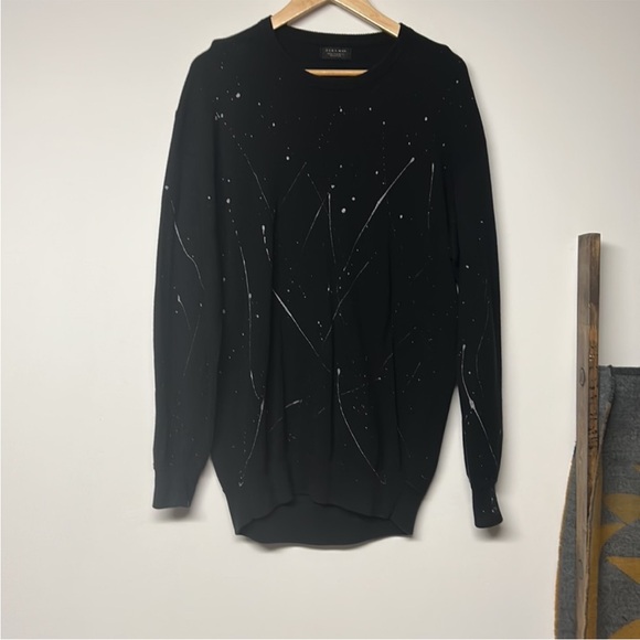 Zara Man Splash Painted Heavy Knit Crew Sweater - Picture 5 of 6